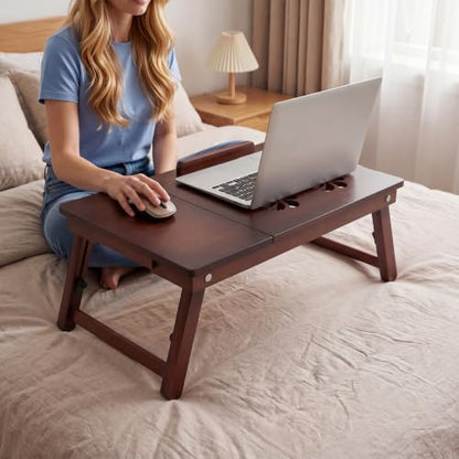 Giantex Bamboo Laptop Desk for Bed, Adjustable Foldable Bed Tray Table (Coffee) - color: Coffee