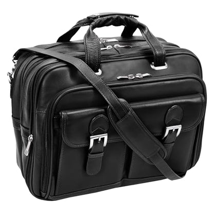 Siamod, VERNAZZA, CERESOLA, Napa Cashmere Leather, 15" Leather Checkpoint-Friendly Patented Detachable -Wheeled Laptop Briefcase, Black (46005)