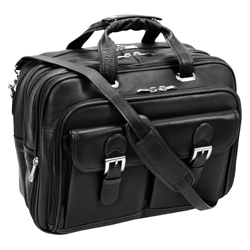 Siamod, VERNAZZA, CERESOLA, Napa Cashmere Leather, 15" Leather Checkpoint-Friendly Patented Detachable -Wheeled Laptop Briefcase, Black (46005)