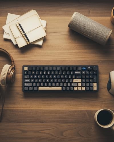 RK ROYAL KLUDGE M100 Mechanical Keyboard w/Screen & Dual Knobs, 96% Tri-Mode Gasket Mount Wireless Gaming Keyboard with Number Pad, Hot Swappable Cream Switch, Black - color: Black