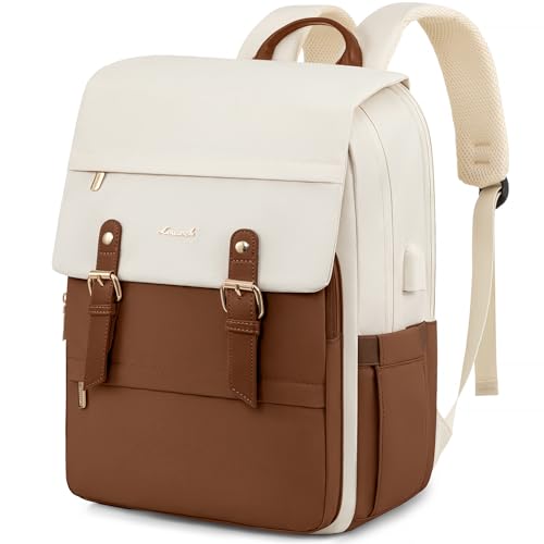 LOVEVOOK Laptop Backpack for Women, 15.6 Inch Vintage Travel Backpack Purse – Airline Approved Large Computer Bag, Lightweight for Nurse Teacher - color: Brown & Beige, size: 15.6 Inch