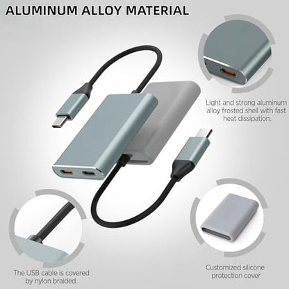 XREA L Hub Adapter, USB-C to Glasses Charging Adapter, 65W PD Charging & 4K@60Hz Output Compatible Switch 2/1, PS5, Mac, Laptops, Phone 17/16/15, for XR EAL Rokid Viture Ray Neo AR Glasses - color: Blue