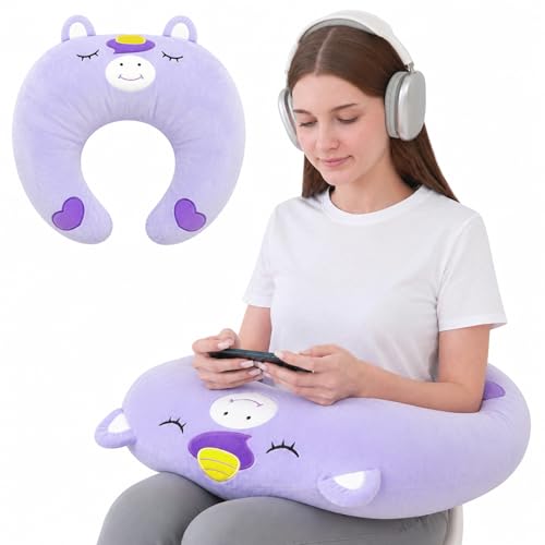 Lap Pillow, Cute Purple Unicorn Crochet Pillow for Knitting, Crafting, Gaming, Reading and Phone Use on Bed, Sofa or Chair, U-Shaped Wrap Around Arm Support Cushion and Neck Pillow - color: Purple Unicorn