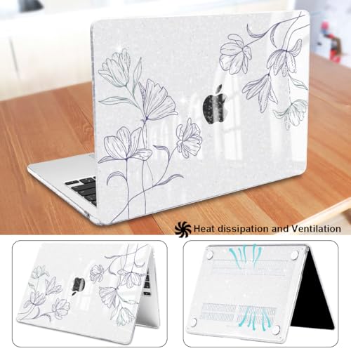 Case Compatible with MacBook Air 13 inch M5 2026-2022 M4 M3 M2 A3449 A3240 A3113 A2681, Plastic Hard Shell Scratch Resistant Protective Cover for MacBook Air 13.6 M5 Case, Purple Line Flower - color: Purple Line Flower