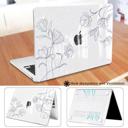 Case Compatible with MacBook Air 13 inch M5 2026-2022 M4 M3 M2 A3449 A3240 A3113 A2681, Plastic Hard Shell Scratch Resistant Protective Cover for MacBook Air 13.6 M5 Case, Purple Line Flower - color: Purple Line Flower