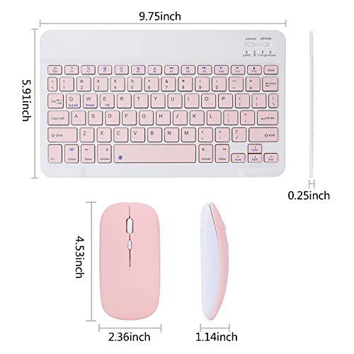 Rechargeable Bluetooth Keyboard and Mouse Combo for iPad, Ultra-Slim Portable Wireless Mouse Keyboard for iPad Pro Air Mini iPhone Samsung Tablet Cell Phone Android, iPadOS/iOS 13 and Above (Pink) - color: Pink