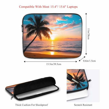 Laptop Sleeve Bag 15.4 15.6 Inch,Palm Trees Tropical Sea Beach Sunset Protective Polyester Computer Cases Laptop Cover Briefcase Bag Tablet Travel Cover - color: LPS-007