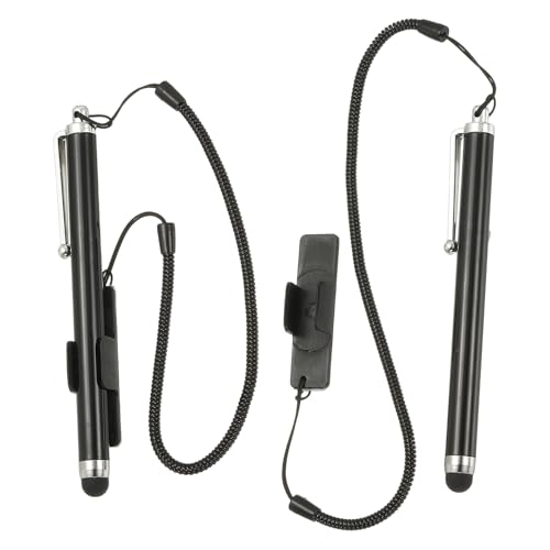 PATIKIL 2 Pcs Screen Capacitive Pen with Spring Rope Fixing Base High Sensitivity for Mobile Phone Car Navigation GPS POS Tablet Laptop, Black - color: Black