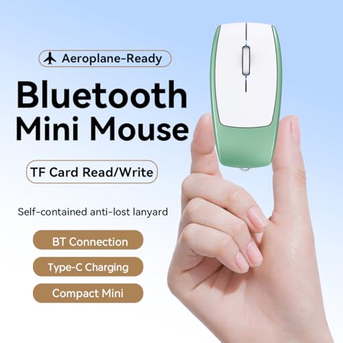 Wireless Mouse Mini Small Finger Bluetooth Mouse with TF Card Reader,Silent Pocket Portable Handheld Tiny Compact USB Travel Optical Mice for PC Laptop Computer Macbook Tablet Kids Women Men Gift - color: Green