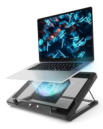 DEPGI Laptop Cooling Pad, Laptop Cooler Stand with 5.5" Movable Fan Easy to Clean, Auto Temp Sensor & 3-Speed Manual Control, Ultra Quiet ≤40dB for 14–17.3 Inch Laptops，Black - color: Black, size: Lite