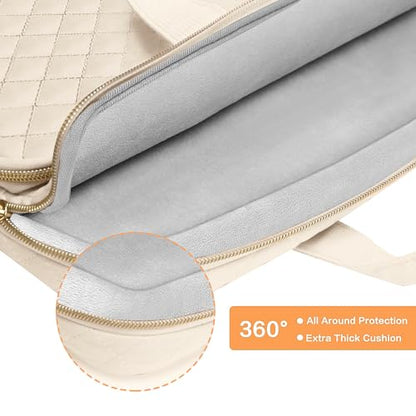 MOSISO 360 Protective Laptop Case 13.3 inch, 13-13.3 inch Laptop Sleeve | Compatible with MacBook Air/Pro 13/Pro 14,HP Dell ASUS Lenovo, Square Quilted Bag with 2 Pockets&Handle&Belt, Sand - color: Sand, size: 13.3 inch