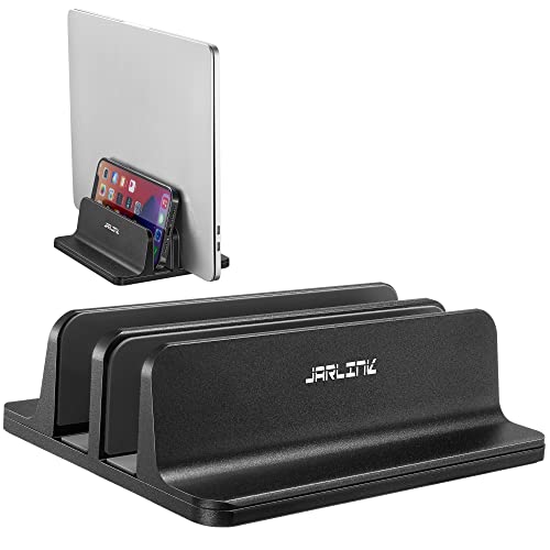 JARLINK Double Vertical Laptop Stand, Adjustable Aluminum Desk Dock, Black | Vertical Laptop Holder Fits up to 17.3" Notebooks, Space-saving Desktop Organizer for MacBook, Surface, Dell & Gaming Laptops - color: Black, size: 2-slot
