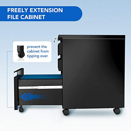 FLEXISPOT 3-Drawer Metal Mobile Filing Cabinet for Home Office - Under Desk Storage with Lock Keys - Legal/Letter/A4 File Organizer - Fully Assembled Except Wheels - Black - color: Black, style: Right Angle