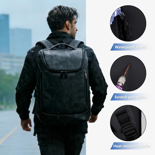 Business Backpack for Women & Men with USB Charging Port Waterproof Scratch-resistant Fabric 17in Travel Laptop Backpack Flight Approved Carry on Backpack Reinforced Breathable Straps Black - color: Black