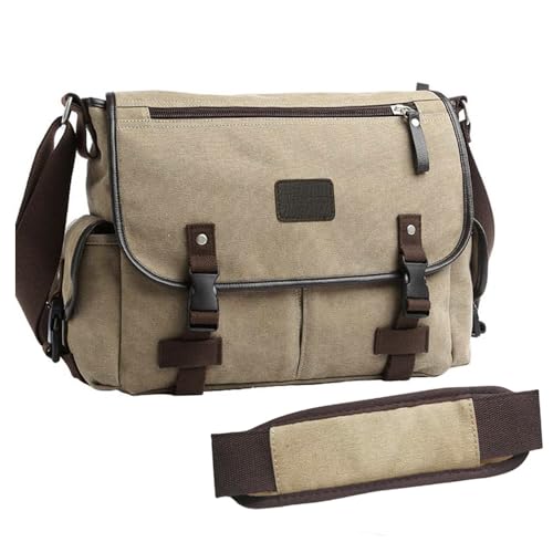 [Upgraded] Vintage Canvas Messenger Bag 13 15.6 17 inches Large Book Laptop Shoulder Bag Women Men New (Beige, 17 inches) - color: Beige, size: 17 inches