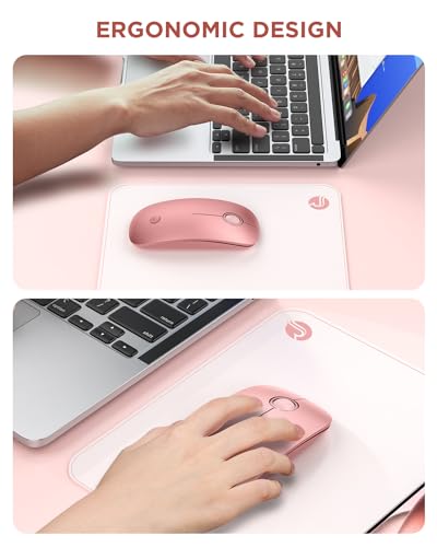 RAPIQUE Bluetooth Wireless Mouse, BT5.1+2.4G Slim Dual Mode, Rose Gold | Quiet clicks, Low Power, 1600 DPI, USB-A Receiver, Portable design, Works with MacBook, Laptop, iPad Pro/Air and Tablet - color: Rose Gold