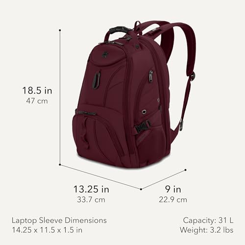 SWISSGEAR 1900 ScanSmart Laptop Backpack, Fits Most 17-Inch Laptops, TSA-Friendly Lay-Flat Design, RFID Protection, and Tablet Pocket, Black, 31L, 18.5-Inch - color: Merlot