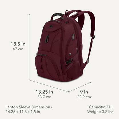 SWISSGEAR 1900 ScanSmart Laptop Backpack, Fits Most 17-Inch Laptops, TSA-Friendly Lay-Flat Design, RFID Protection, and Tablet Pocket, Black, 31L, 18.5-Inch - color: Merlot