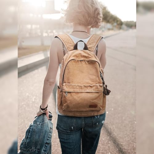 Muzee Canvas Backpack for Women and Men, Lightweight Classic Laptop Backpack with USB Charging Port for School, Travel and Daily Use, Khaki - color: Khaki