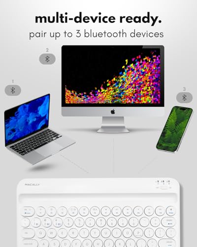 Macally Bluetooth Keyboard for Tablet | Wireless Keyboard for iPad mini/Air/Mini, iPhone (Multi-Device, Built-in Stand, Rechargeable) Easy to Use and Cute Portable - White - color: White