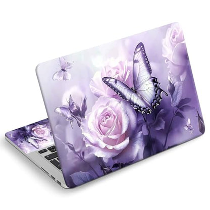 Universal Laptop Skin Sticker Decal, Compatible with MacBook HP Dell Lenovo 12"-15.6", Reusable Vinyl Notebook Cover 3PCS Set, High-Recognition Film-Purple Butterfly Flower - color: Purple Butterfly Flower
