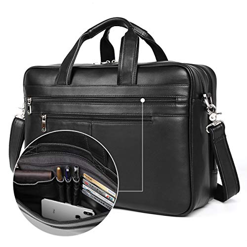 Leather Briefcase for Men 16'' Laptop Messenger Bag - color: Black