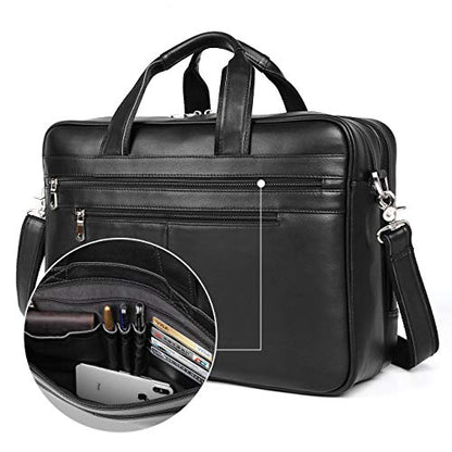 Leather Briefcase for Men 16'' Laptop Messenger Bag - color: Black