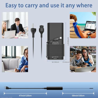 130W USB C Laptop Charger Compatible with Dell Xps 17,Precision 5550 5530 2in1,XPS 15 2in1 9575，Latitude 7410 7310 7210 9410 9510 5420 5520 5510 Power Supply Cord - color: Black2