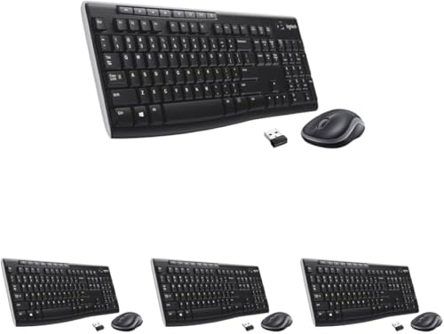 Logitech MK270 Wireless Keyboard and Mouse Combo for Windows, 2.4 GHz Wireless, Compact Mouse, 8 Multimedia and Shortcut Keys, 2-Year Battery Life, for PC, Laptop - Black (Pack of 4) - color: Black, size: 4 Pack, style: Combo