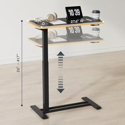 FLEXISPOT H7 28" Pneumatic Height-Adjustable Overbed Table with Wheels | C-shaped bedside table TV Tray,Medical End Side Table,Laptop desk for Hospital Home office use,27.6"W x 15.7"D,Black Maple - color: Black Maple, size: Small