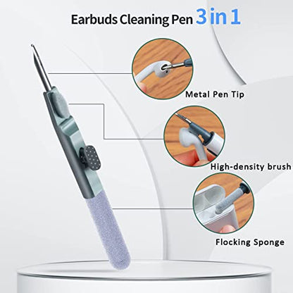 Airpod Cleaner Kit, Earbud Cleaning Kit for Airpods Pro 1 2 3,Multi-Function Cleaning Pen with Soft Brush Flocking Sponge, Suitable for Bluetooth Headset, Charging Box, Mobile Phone,Earbud (1Pcs) - color: 1PCS(White)