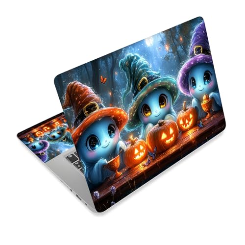 Universal Laptop Skin Sticker Decal,15.6 Inch Laptop Vinyl Cover for 13" 14" 15.6" Laptop,Scratch-Resistant Waterproof Protector Wrap,Reusable with Wrist Pads,Witch Spirit Pumpkin Party - color: Witch Spirit Pumpkin Party