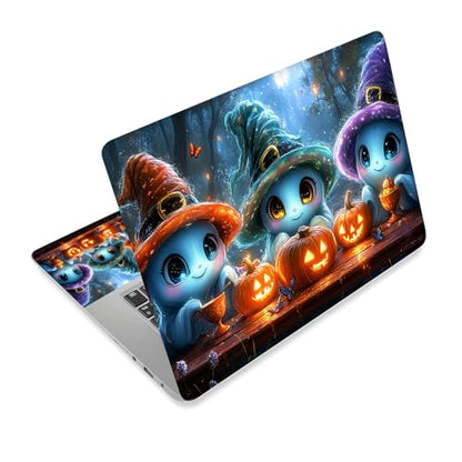 Universal Laptop Skin Sticker Decal,15.6 Inch Laptop Vinyl Cover for 13" 14" 15.6" Laptop,Scratch-Resistant Waterproof Protector Wrap,Reusable with Wrist Pads,Witch Spirit Pumpkin Party - color: Witch Spirit Pumpkin Party