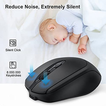 Rechargeable Wireless Mouse Bluetooth Silent for Laptop, iPad, MacBook, PC, Surface Pro, Lenovo, Samsung Tablet, Ergonomic Design (Black) - color: Black-1