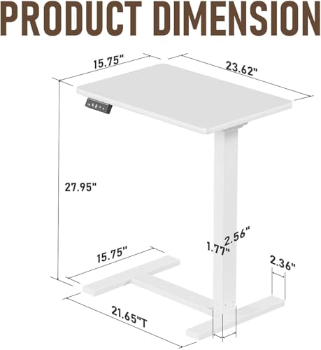 Ywin Electric Overbed Table with Wheels, Height Adjustable | Wood top, 25-40in adjustable, 66lbs, rolling casters, mobile portable overbed table for bedside, home, patient care, medical - color: White-3, size: Electric 24'' X16 ''