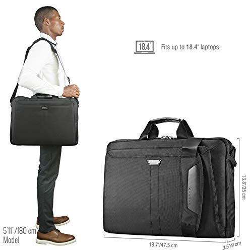EVERKI Lunar Large Laptop Briefcase - Water-Repellent Durable Ballistic Nylon & Leather Accent Briefcase Bag, Professional Work/Gaming Laptop Bag for 18.4" Lap top, 19L Capacity (EKB417BK18) Black