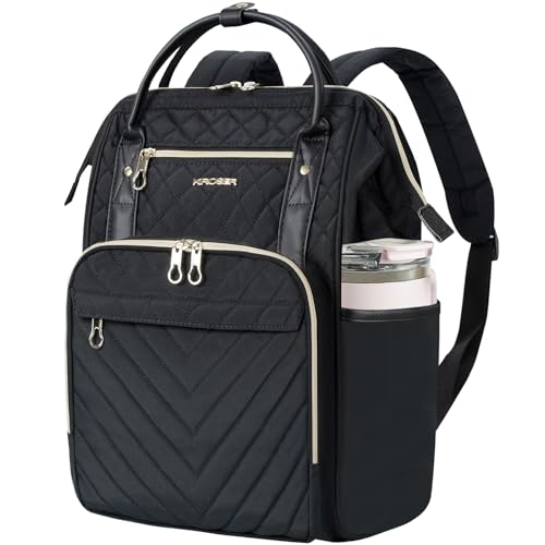 KROSER Laptop Backpack 17" Stylish Backpack Work Bag for Men/Women-Quilted | Water Repellent Casual Daypack Travel Busines - color: Quilted Black, size: 17 inch
