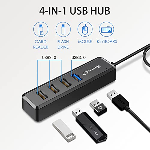 SmartQ 4-Port Hub - 1 USB 3.0 + 3 USB 2.0 Ports for MacBook, Mac Pro, Mac mini, iMac, Surface Pro, XPS, PC, Flash Drive, Mobile HDD, Laptop Extension Cable - size: 2 ft, style: USB A - Lite