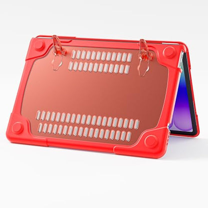 Batianda Heavy Duty Case for MacBook Neo 13 Inch 2026, Red | Fits Model A3404 A18 Pro Chip, Ergonomic Foldable Stand Holds 22lbs, TPU Bumper, Matte Translucent Shockproof Hard Shell - color: Red
