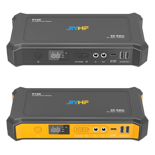JIYHF Portable Power Bank with AC Outlet - 99.9Wh/27000mAh High Capacity Portable Power Station,100W AC + 65W PD USB-C + 5521 DC Ports for Business Travel, Home & Outdoor, Emergency Backup