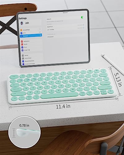 Mini Bluetooth Keyboard, Low Profile Quiet Keys (Green White) | 78-Key Round Keycaps, Multi-Device Connection for iPad, Tablet, Laptop, PC, Mac - color: GREEN WHITE