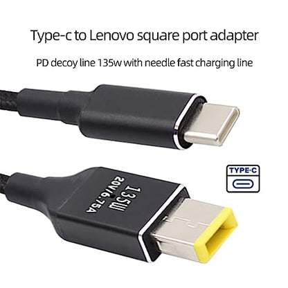 Type-C USB-C 135W to DC Rectangle 11.0 * 4.5mm Power PD Charge Cable for Thinkpad X1 Legion Y7000P Laptop DC20V 6.25A - style: 135W Rectangle