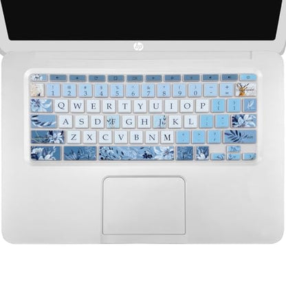 Silicone Keyboard Cover for HP Chromebook 11 x360, Chromebook 11 G2/G3/G4/G5/G6 EE/G7 EE, HP Chromebook 14-ca 14-ak 14-X Series, HP Chromebook 14 G2 G3 G4, Gray Blue Flower - color: Gray Blue Flower