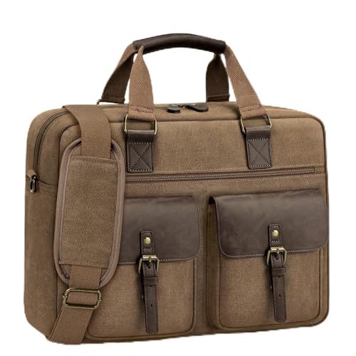 RAINSMORE Messenger Bag for Men 15.6 Inch Laptop Bag Canvas Briefcase for Work College - color: Brown