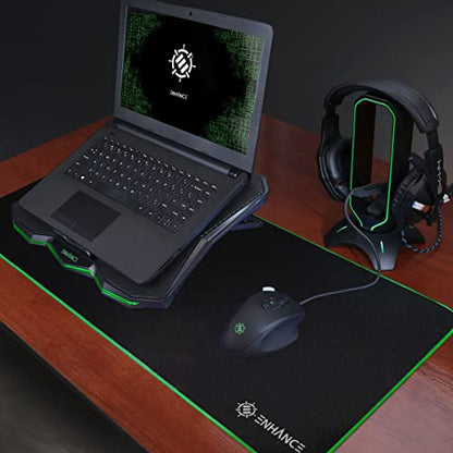 ENHANCE Cryogen 5 Gaming Laptop Cooling Pad Stand - Laptop Cooler with 7 Adjustable Height Settings & Dual USB Ports up to 17 inches - 1 Ultra Quiet High Performance LED Fan 800 RPM - Green - color: Green