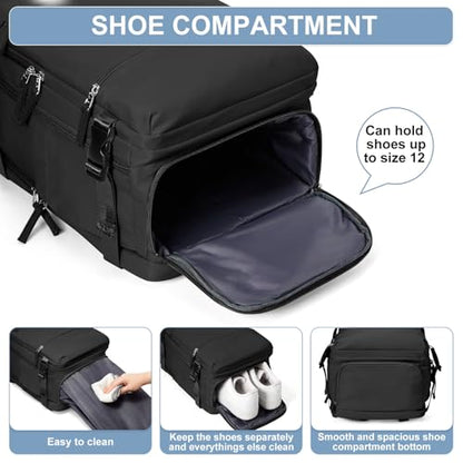 Travel Backpack Simple Durable Carry On Backpack with Shoe Compartment, Personal Item Travel Bag Flight Approved, Water Resistant Laptop Backpack for Women Men Weekender Business, Black - color: Black