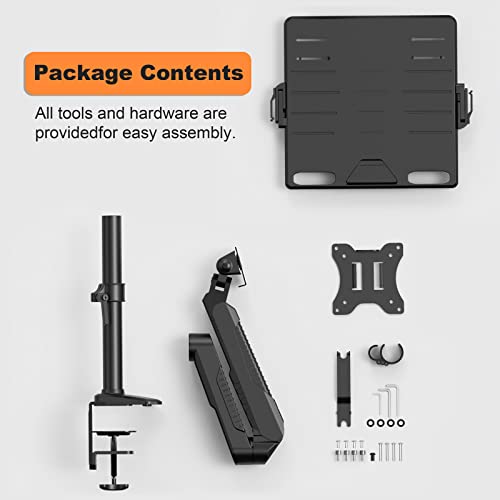 Klearlook 2in1 Laptop Stand - Full Motion Monitor Mount with Adjustable Tray & Extension Arm, VESA Plate 75x75/100x100mm, Clamp & Grommet Mounting