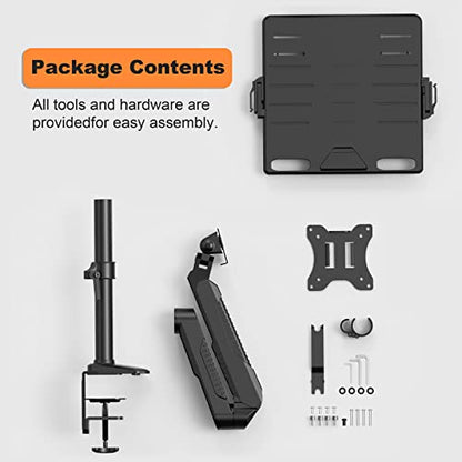 Klearlook 2in1 Laptop Stand - Full Motion Monitor Mount with Adjustable Tray & Extension Arm, VESA Plate 75x75/100x100mm, Clamp & Grommet Mounting