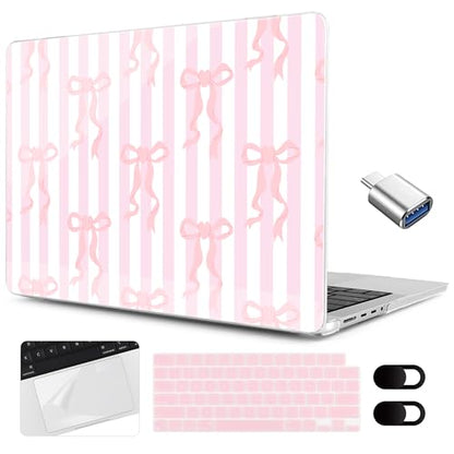 MEEgoodo Compatible with MacBook Pro 14 inch Case (M5/M4/M3/M2/M1) Pro/Max 2026 2025 2024 2023 2021, Case Fit Model A3427/A3426/A3434/A3112/A3401/A3185/A2918/A2992/A2779/A2442, Pink Bows&Stripes - color: Pink Bows&Stripes