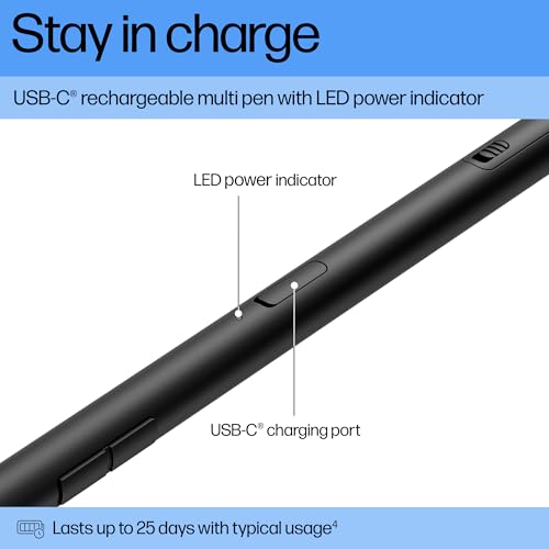 HP 700 Rechargeable Multi Pen Compatible Across Devices/Protocols USBC Charging, Long Battery Life, LED Indicator Customizable Buttons Adjustable Tilt & Pressure Thoughtfully Designed - style: Multi Pen